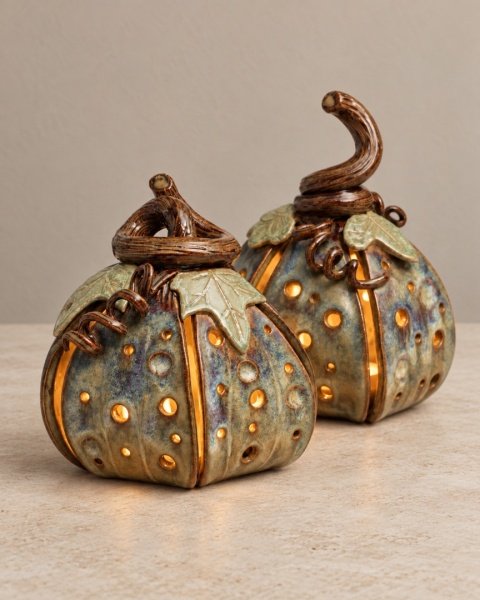 Ceramiczna dynia lampion, dekoracja jesienna